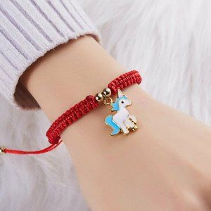 Blue Unicorn Gold Charm Red Rope Bracelet Party Gift